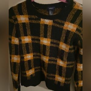 Knit Cozy Plaid Orange and Black Sweater